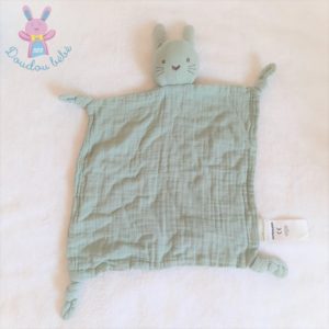 Doudou plat Lapin lange vert + anneau + sac VERTBAUDET