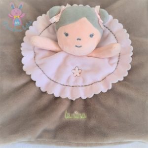 Doudou plat Poupée fille beige crème rose LA NINA