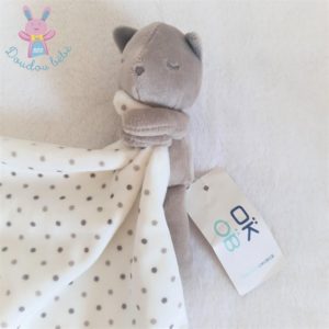 Doudou Chat gris mouchoir blanc à pois OBAIBI OKAIDI