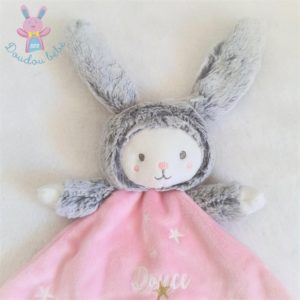 Doudou plat Lapin Ours rose douce nuit étoiles MOTS D’ENFANTS