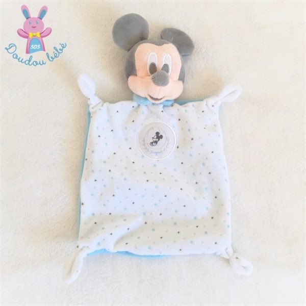 Doudou plat Mickey blanc bleu gris étoiles DISNEY SIMBA