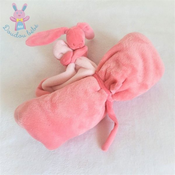 Doudou Lapin Lapidou rose avec sa couverture polaire NATTOU