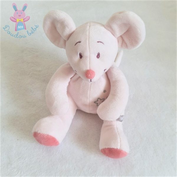 Doudou Souris Mia rose étoiles nœud NOUKIE'S