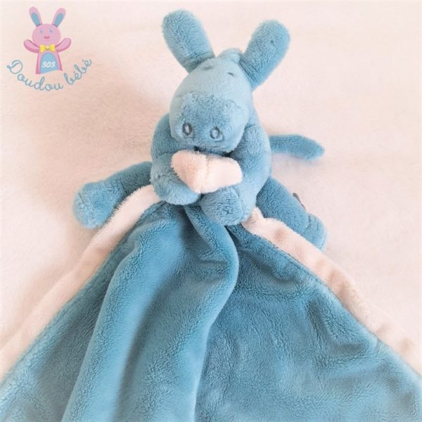 Doudou Ane Paco couverture bleu turquoise blanc NOUKIE'S