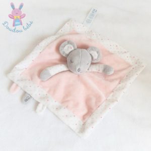 Doudou plat Souris rose blanc gris à pois OBAIBI OKAIDI