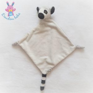 Doudou plat Lémurien blanc gris noir NATURE PLANET