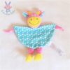 Doudou plat Girafe Vache grelot bleu jaune rose TOM & KIDDY