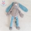 Doudou LAPIN tout doux gris blanc rayé bleu 45 cm VACO