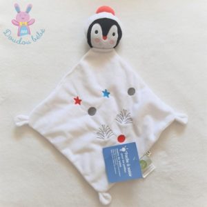 Doudou plat Pingouin noël blanc rouge pois étoiles BABY CALIN