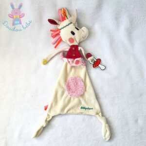 Doudou plat Licorne Louise blanc rose attache tétine LILLIPUTIENS