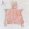 Doudou plat Lapin lange tissu rose pâle FABELAB