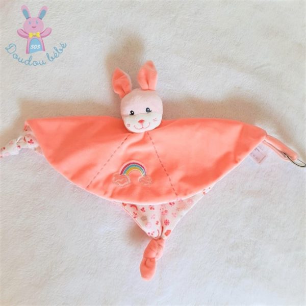 Doudou plat Lapin rose arc en ciel attache tétine GIPSY