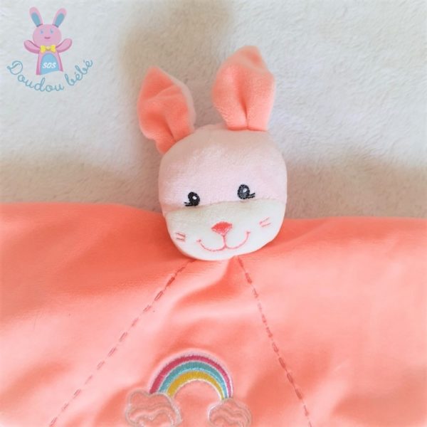 Doudou plat Lapin rose arc en ciel attache tétine GIPSY