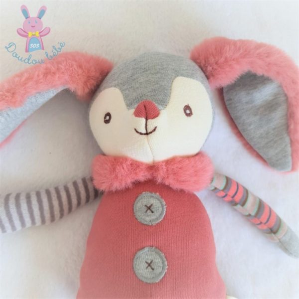 Doudou Lapin gris rose et rayé BUKOWSKI NATURE