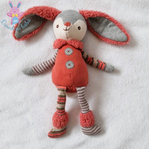 Doudou Lapin gris rose et rayé BUKOWSKI NATURE