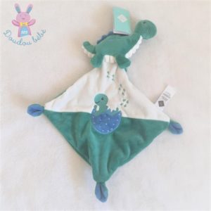 Doudou plat Dinosaure vert bleu blanc bébé TEX BABY