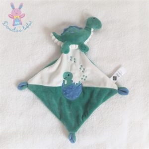 Doudou plat Dinosaure vert bleu blanc bébé TEX BABY