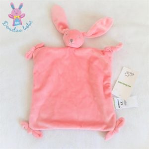 Doudou plat Lapin rose gris nœuds VERTBAUDET