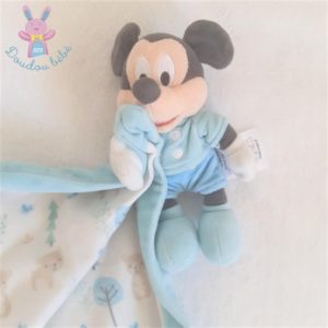 Doudou Souris Mickey mouchoir bleu blanc arbres DISNEY STORE