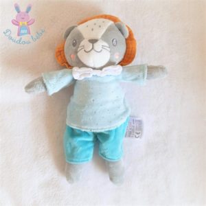 Doudou Lion gris bleu pois argentés 25 cm MOTS D’ENFANTS