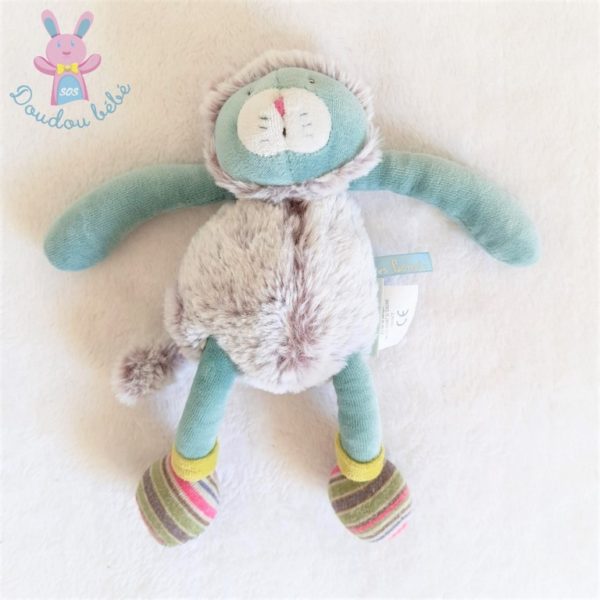 Doudou Chat gris vert rayé Les Pachats MOULIN ROTY