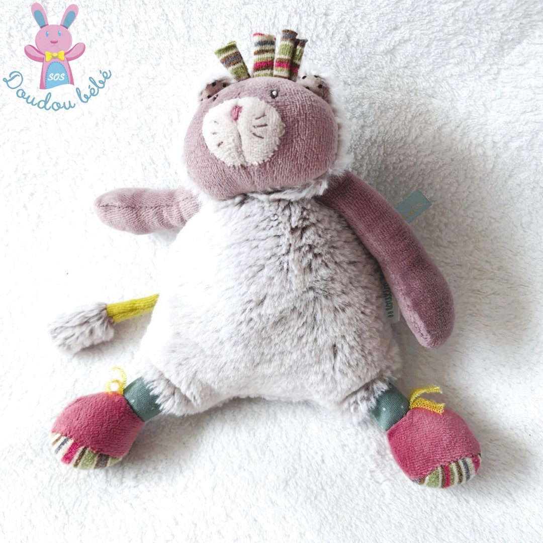 Doudou Chat gris chiné mauve Les Pachats MOULIN ROTY