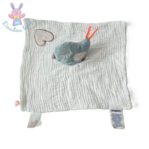 Doudou plat Oiseau bleu lange blanc cœur NOUKIE’S