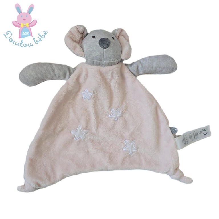 Doudou plat Koala rose gris étoiles OBAIBI OKAIDI