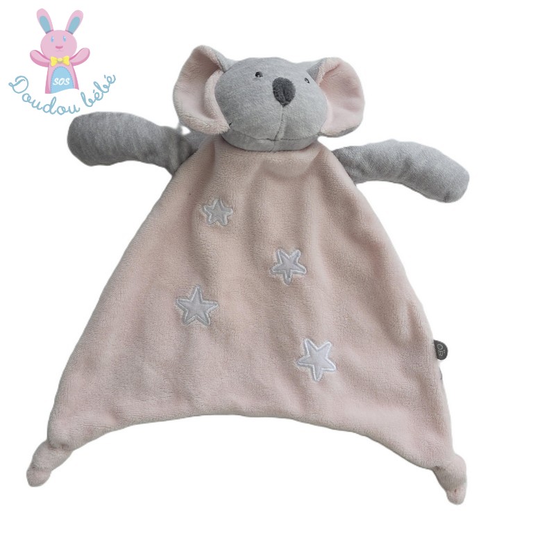 Doudou plat Koala rose gris étoiles OBAIBI OKAIDI