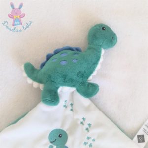 Doudou plat Dinosaure vert bleu blanc bébé TEX BABY