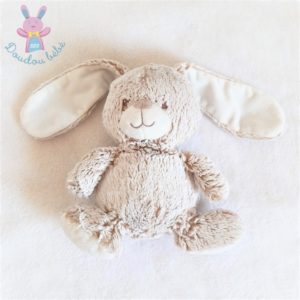 Doudou Lapin fourrure beige chiné blanc 21 cm TEX CARREFOUR