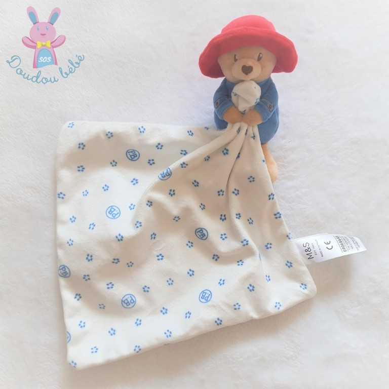 Doudou Ours Paddington bleu rouge mouchoir M&S MARKS & SPENCER