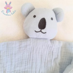 Doudou plat Koala lange bleu noir + anneau + sac VERTBAUDET