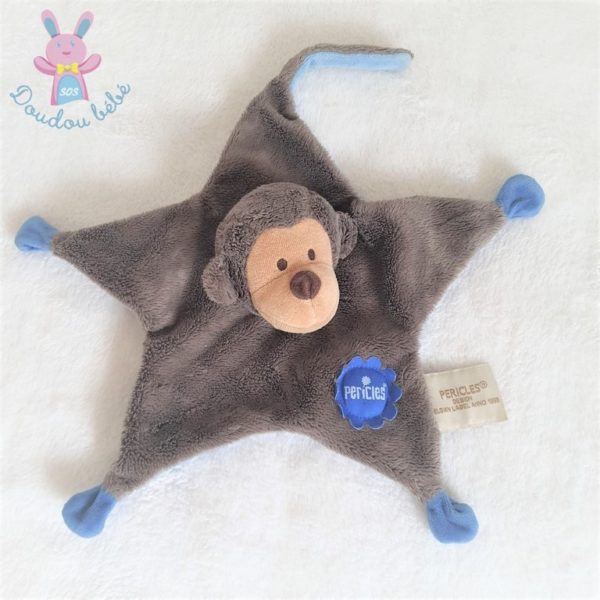 Doudou plat Singe marron beige bleu PERICLES