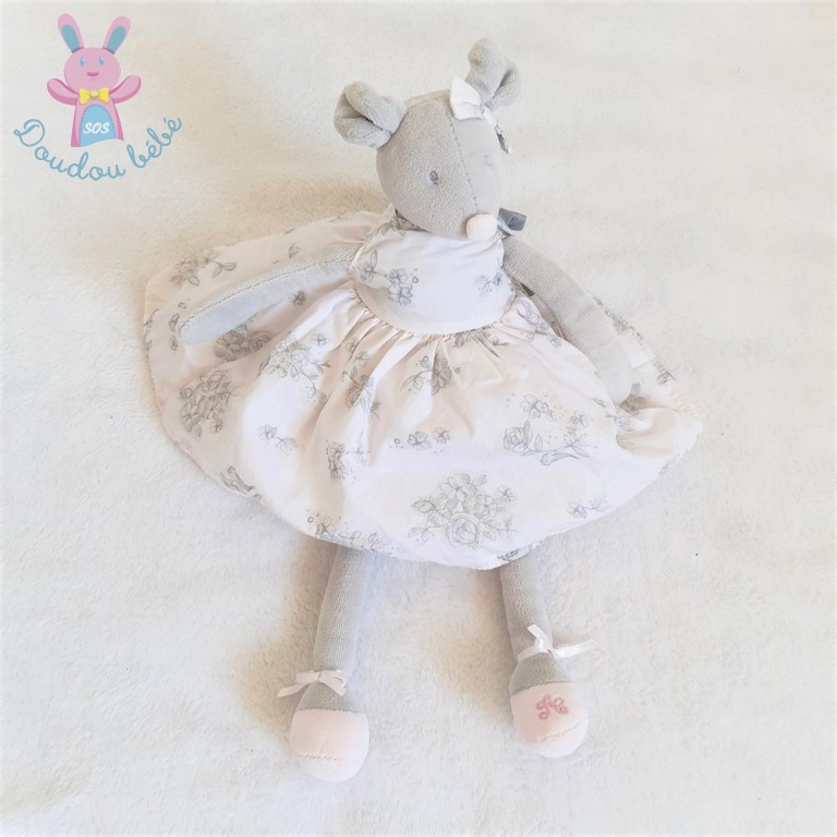 Doudou Souris gris robe rose TARTINE ET CHOCOLAT