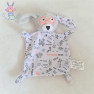 Doudou plat Lapin masqué gris blanc rose so cute IKKS BERDOUES