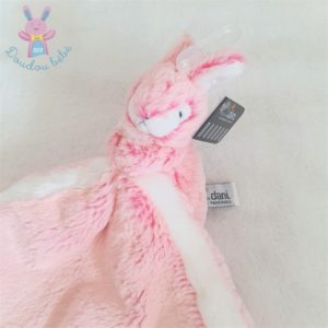 Doudou Lapin fourrure rose blanc mouchoir DANI CREATIONS