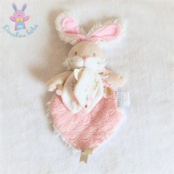 Lapin de Sucre plat rose blanc beige DOUDOU ET COMPAGNIE