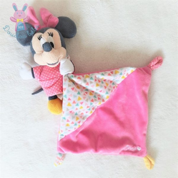 Doudou Minnie rose à pois mouchoir rose et triangles colorés DISNEY