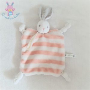 Doudou plat Lapin rayé rose blanc créations tendres KALOO