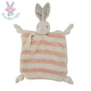 Doudou plat Lapin rayé rose blanc créations tendres KALOO