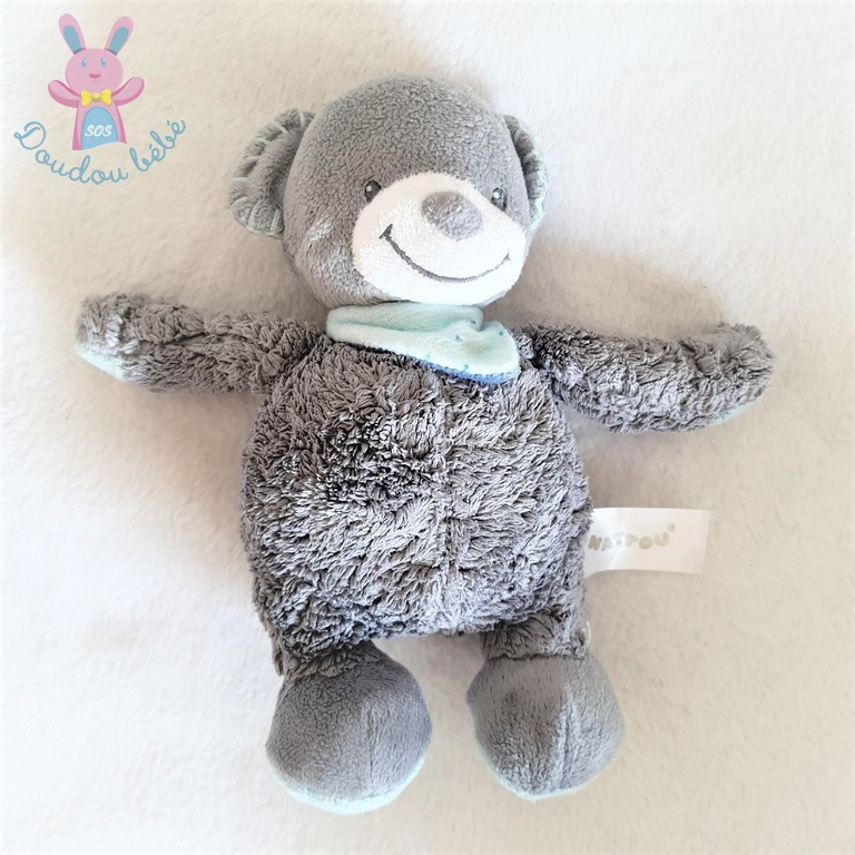 Doudou petit Ours Jules hochet gris bleu 20 cm NATTOU