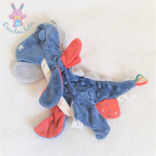 Doudou plat Dragon Victor bleu rouge NOUKIE'S