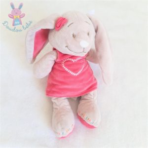 Doudou Lapin Anna et Pili rose beige robe cœur 25 cm NOUKIE’S