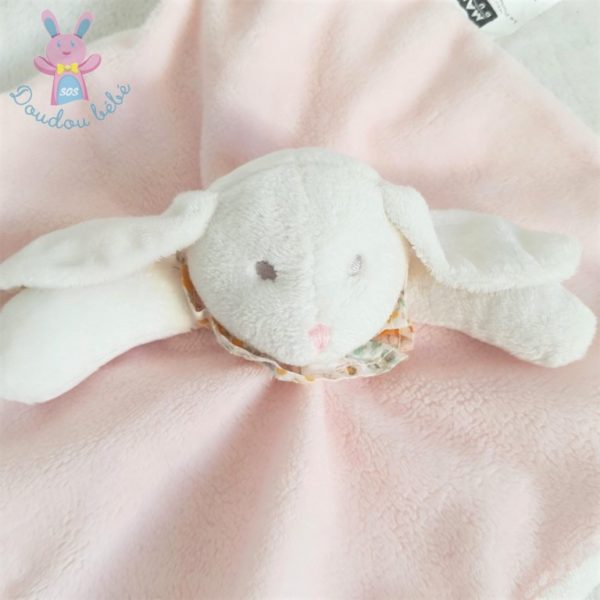 Doudou plat Lapin rose blanc fleurs MAISONS DU MONDE