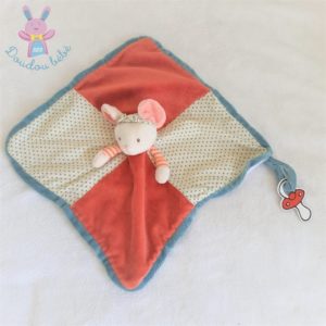 Doudou plat Souris rose beige blanc pois bleu BUKOWSKI