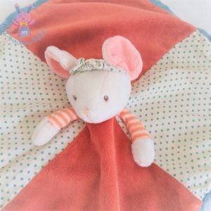 Doudou plat Souris rose beige blanc pois bleu BUKOWSKI