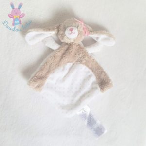 Doudou plat Lapin beige blanc rose à pois ERGEE