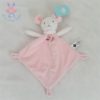 Doudou plat Souris rose blanc fleurs marguerite oiseau TEX BABY