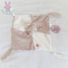 Doudou plat Biche beige blanc fleurs rose Carré Blanc